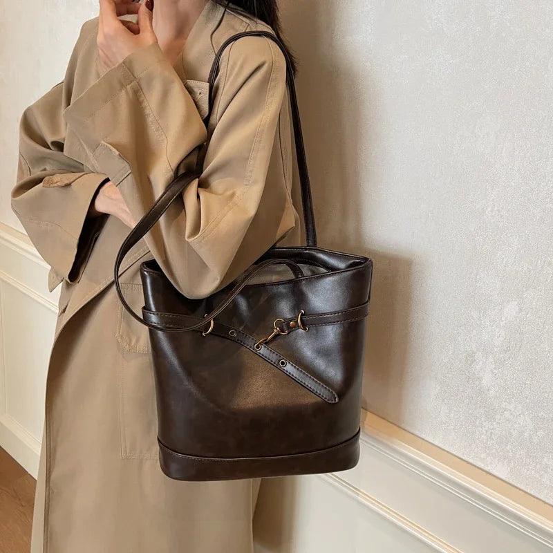 Large Tote Bags Leather Women Lock Buckle Zipper Double Handles Shoulder Bags