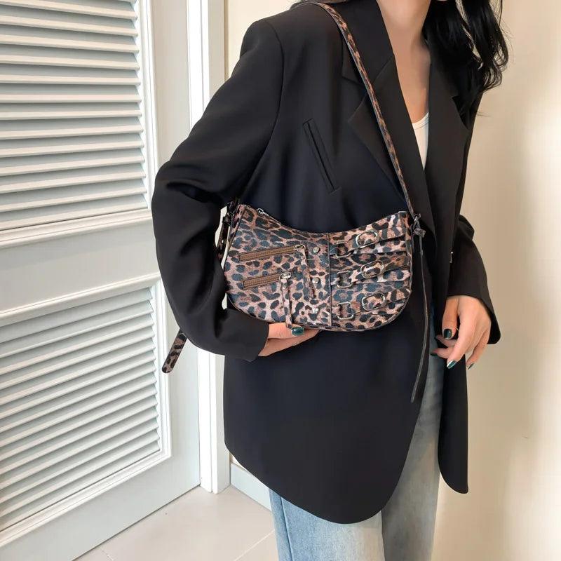 Leopard Leather Shoulder Bags Women Small Zipper Belt Zip Buckle Style Underarm