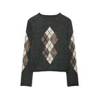 Women's Diamond Argyle Knit Button-Front Cardigan Casual Fashion Sweater