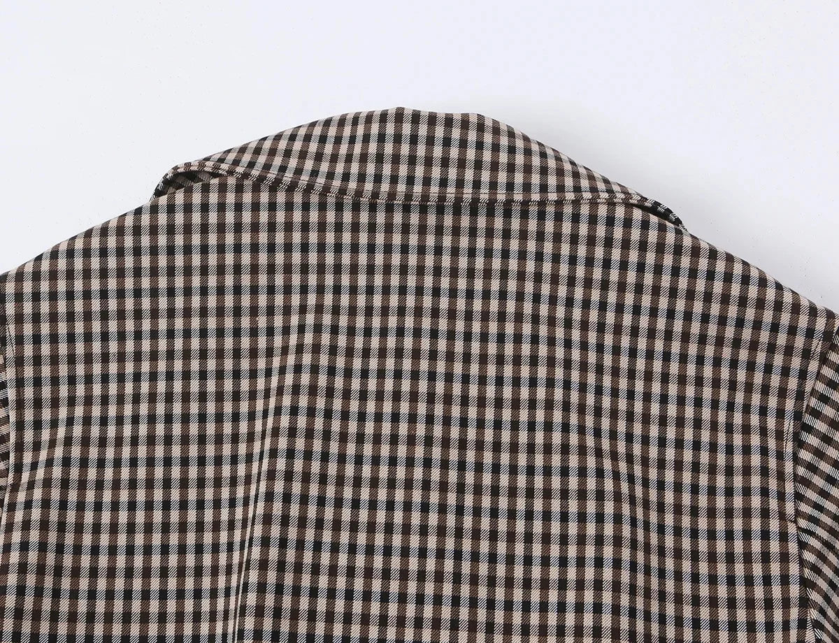Women's Plaid Trench Coat Single-Button Casual Fashion Autumn Outwear