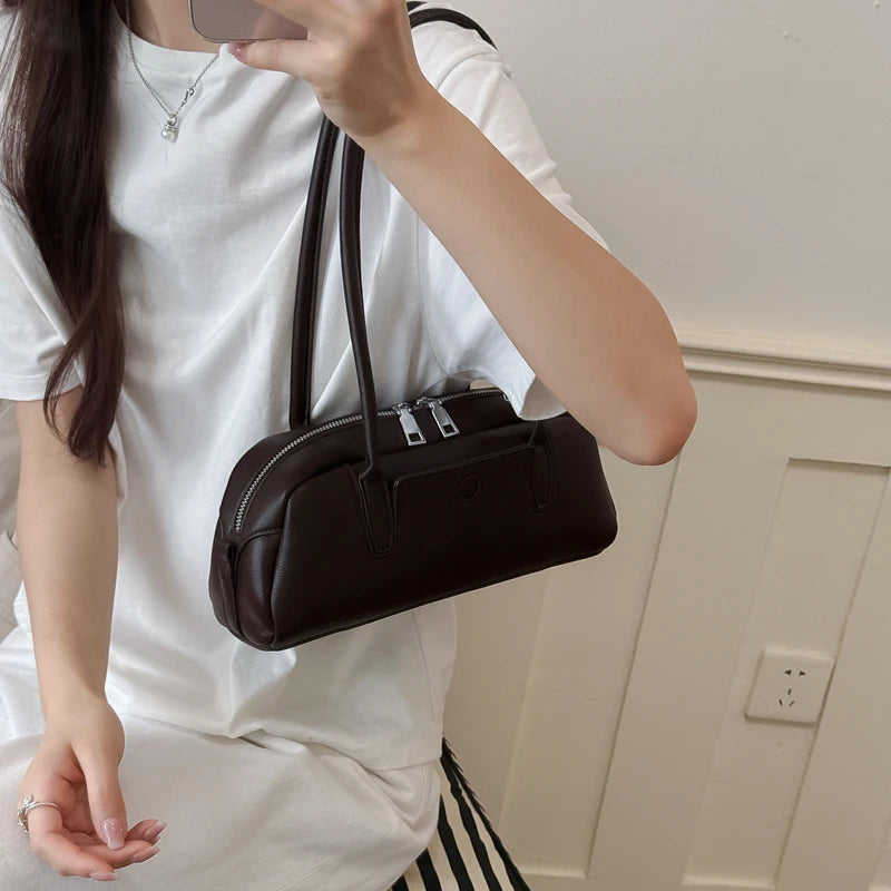 Women's PU Leather Underarm Shoulder Bag - Vintage Casual, Zipper Closure