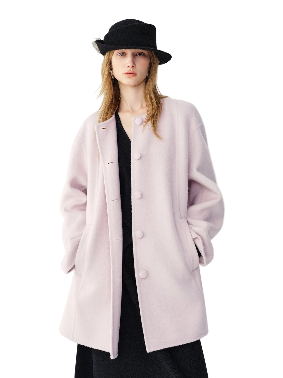 Women's Wool & Alpaca Double-Sided Overcoat – Round Neck, Mid-Long, Loose Fit