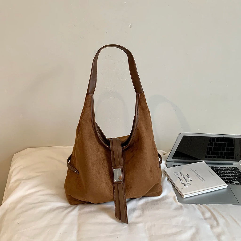 Women's Soft Faux Suede Hobo Tote Bag – Large Capacity, Retro Vintage
