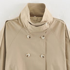 Khaki Belted Short Trench Coat for Women