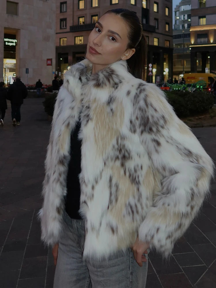Women Animal Print Fluffy Faux Fur Coat 2025 Fashion Long Sleeves Thick Warmth Stand Collar Street Lady Outerwear S7c43013816124a6da2ffce5a1689e061s STYLEINGER