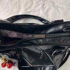Women's Faux Leather Tote Shoulder Bag with Charm