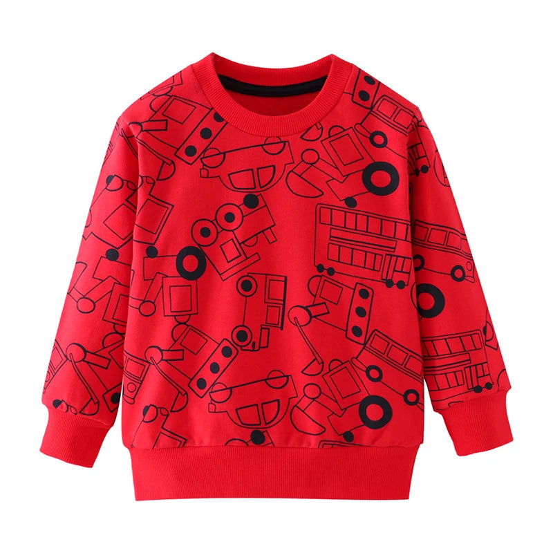 Boys' Sweatshirt Cotton Cartoon Vehicle Print Pullover Full-Sleeve Autumn Kids Top