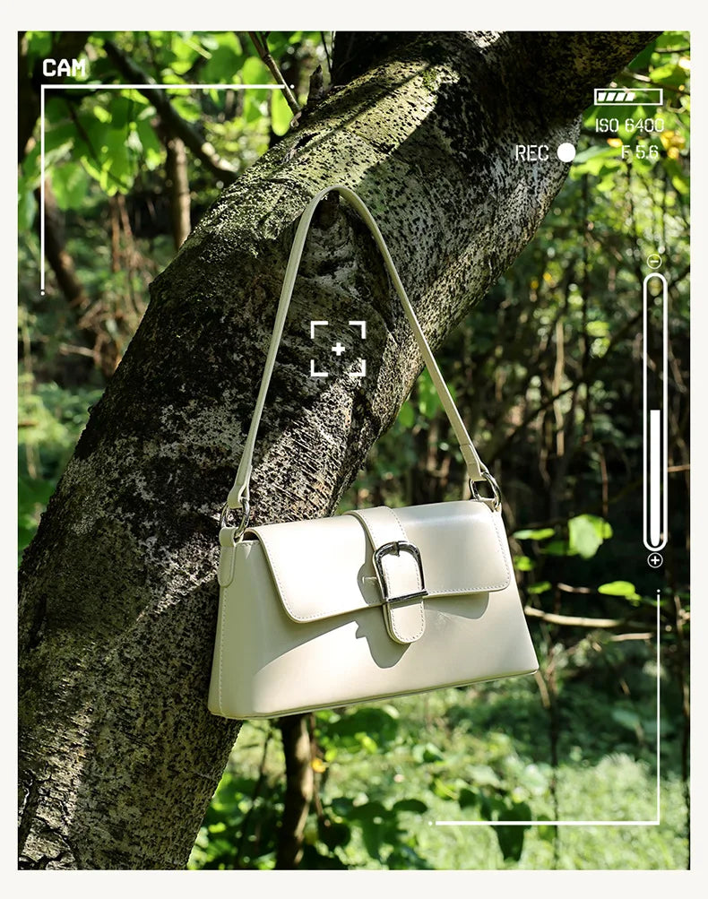 Women's Genuine Leather Baguette Shoulder Bag – Vintage Cowhide Crossbody
