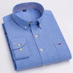 Men's Shirt Solid Oxford Cotton Square Collar Full-Sleeve Single-Breasted Smart Casual Dress Shirt