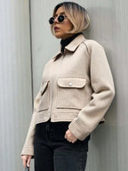 Women's Zipper Jacket Coat Winter Long Sleeve Pocket Outerwear Coat Short Street Elegant
