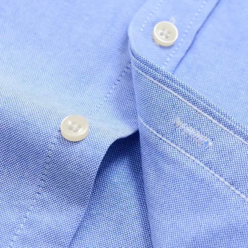 Men's Shirt Solid Oxford Cotton Square Collar Full-Sleeve Single-Breasted Smart Casual Dress Shirt