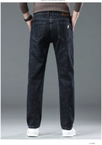 New High Quality Jeans Men's Business Casual Straight Denim Pants Stretch Fashion Classic Work Trousers Blue Black Male
