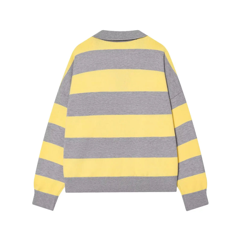 Women's Striped Polo Sweater Casual Long Sleeve Loose Pullover