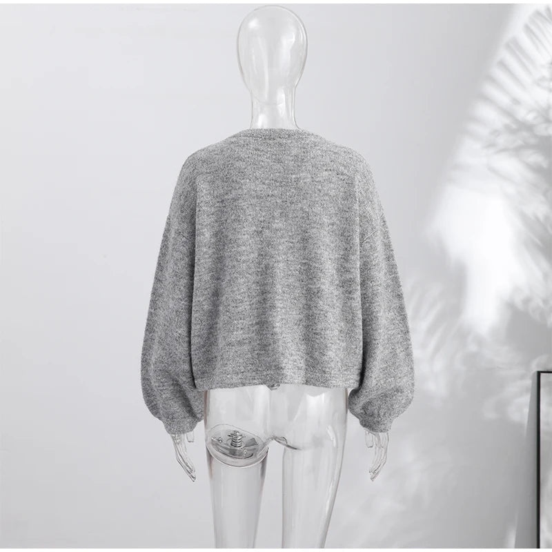 Women's Cardigan Knit Open-Stitch Button O-Neck Loose Full-Sleeve Casual Autumn Winter Sweater