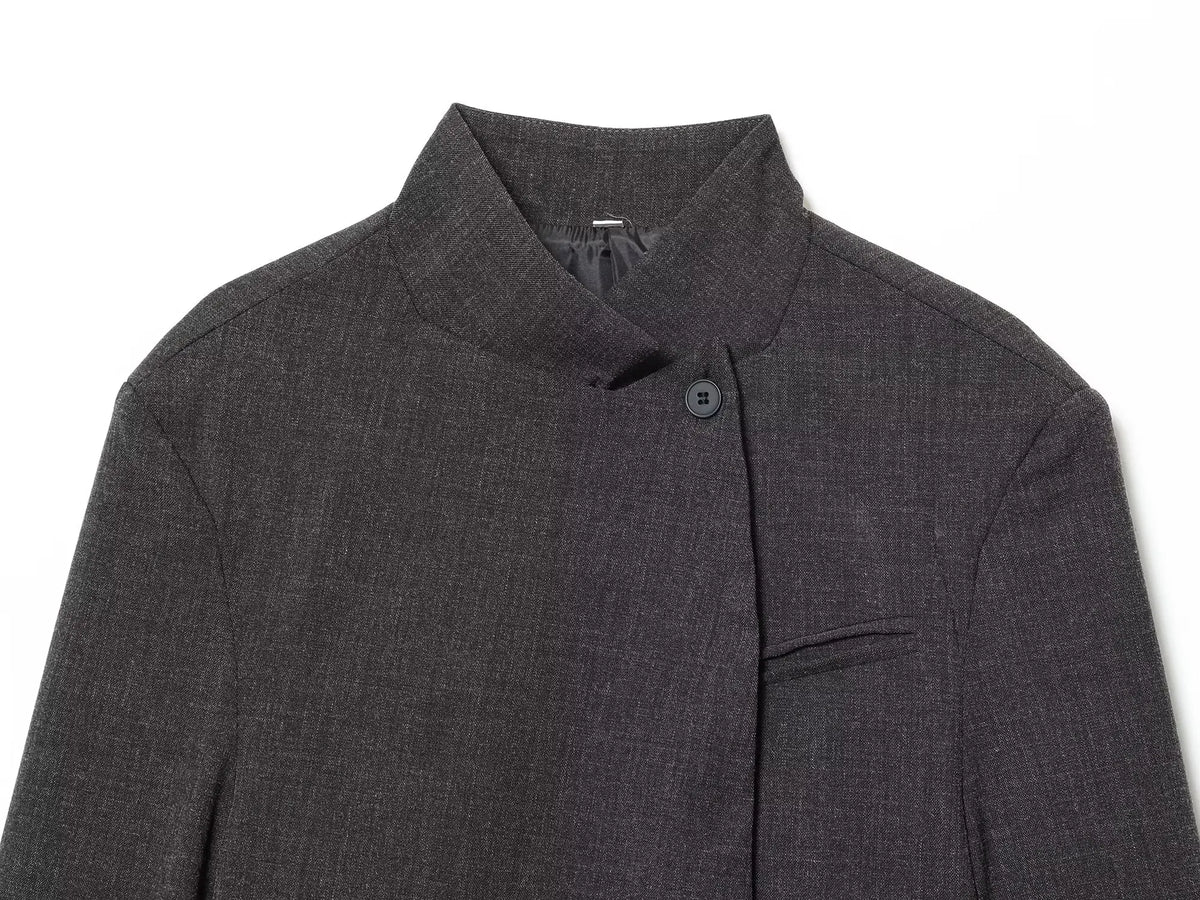Women's Plaid Stand-Collar Single-Button Blazer Fashion High Street Outwear