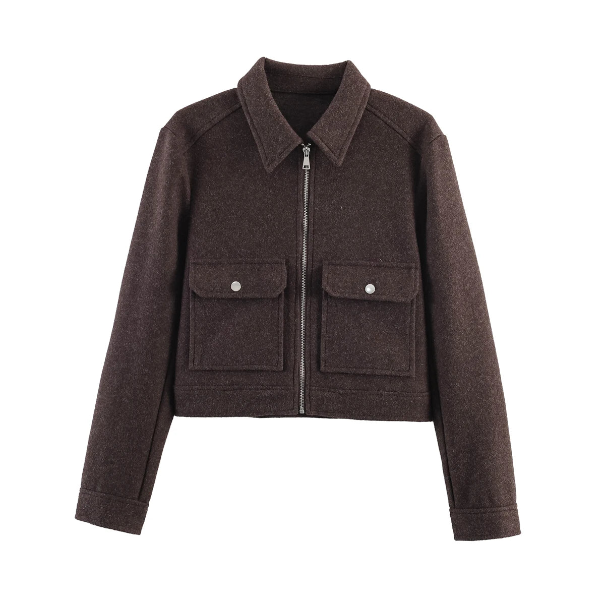 Women's Zipper Jacket Coat Winter Long Sleeve Pocket Outerwear Coat Short Street Elegant