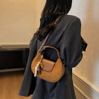 Women's Retro PU Leather Small Saddle Bag – Crossbody Shoulder Handbag with Pendant