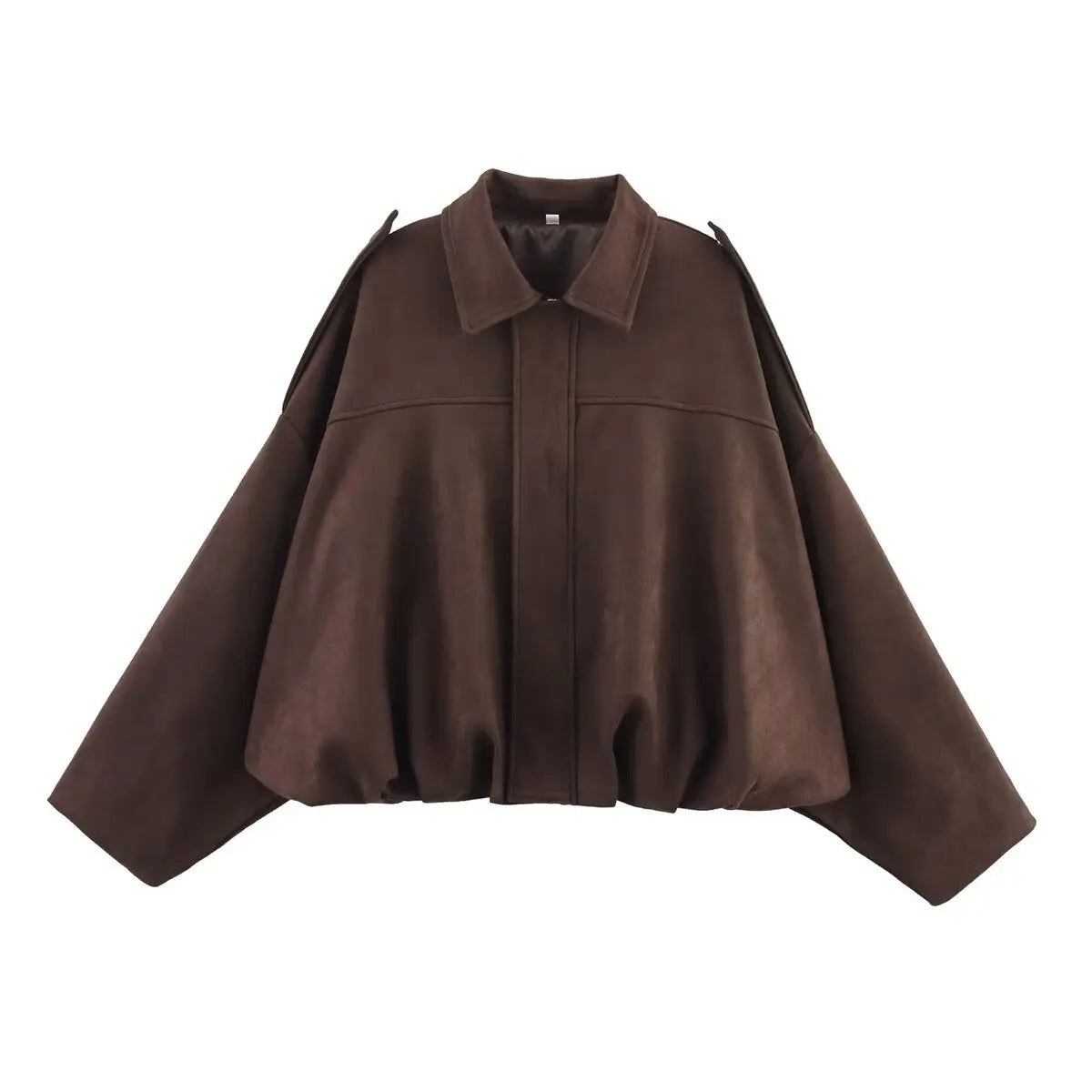 Women's Suede Textured Bomber Jacket Long Sleeve Lapel Collar Loose Coats Casual Outerwear