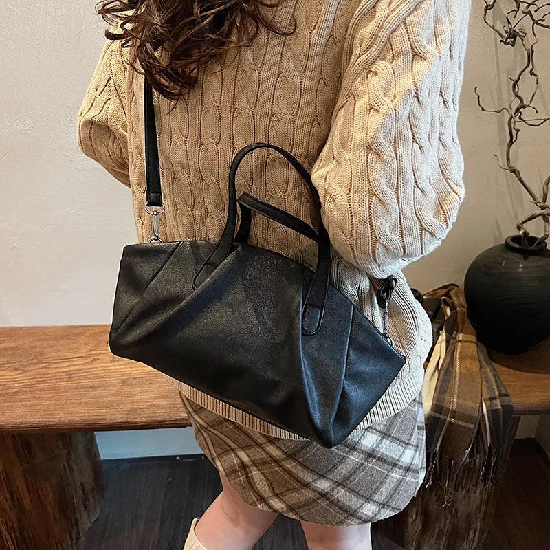 Small Leather Soft Women Tote Zipper Double Handles Crossbody Bags