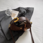 Women's Retro PU Leather Small Saddle Bag – Crossbody Shoulder Handbag with Pendant