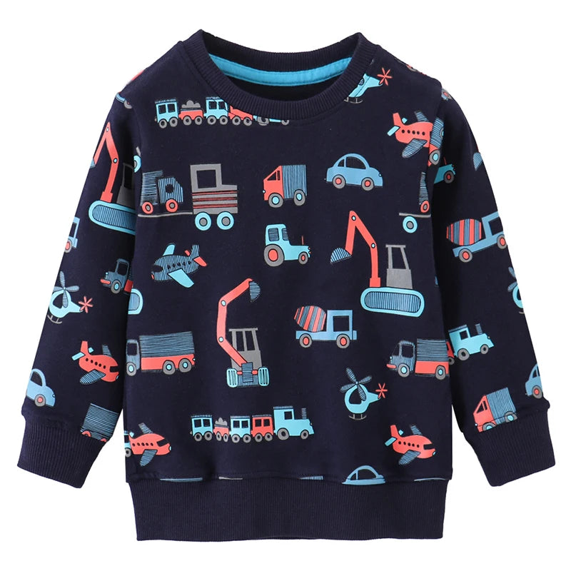 Boys' Sweatshirt Cotton Cartoon Vehicle Print Pullover Full-Sleeve Autumn Kids Top