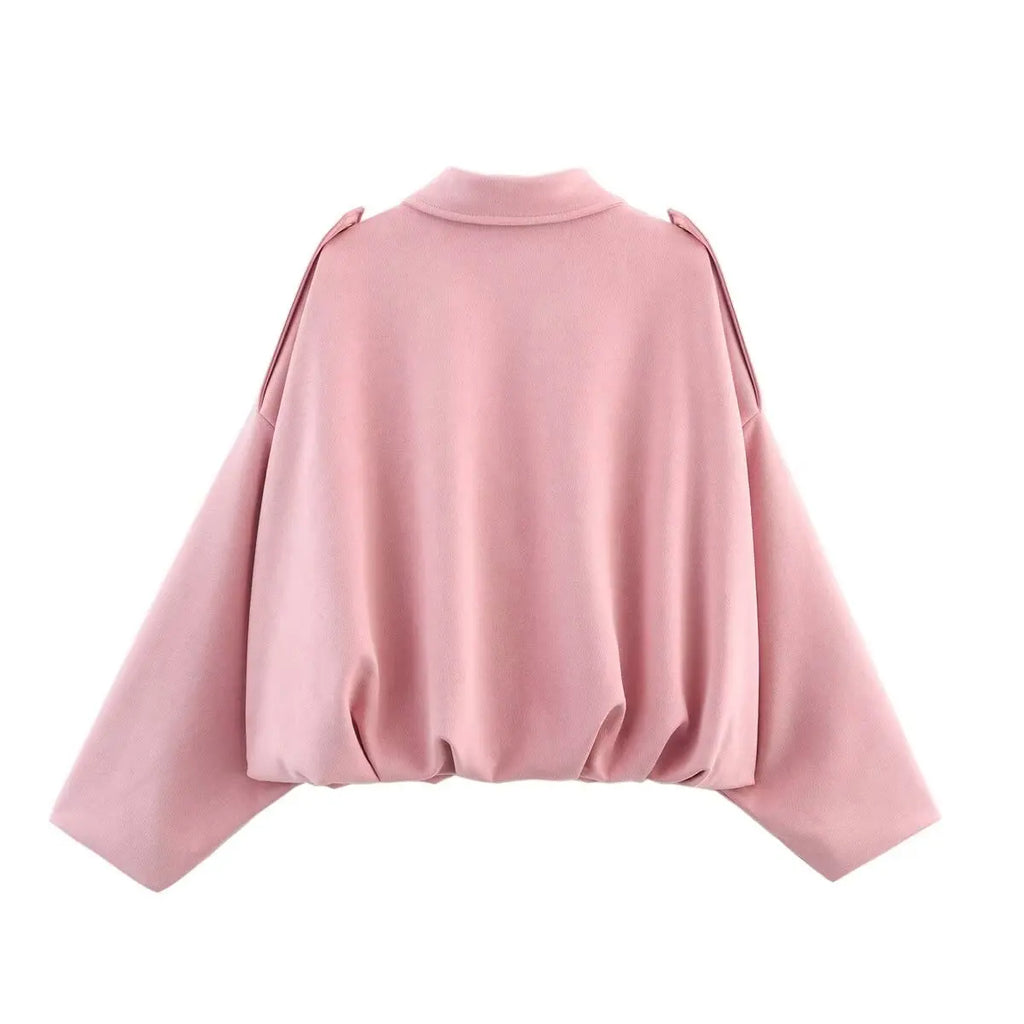 Women's Suede Textured Bomber Jacket Long Sleeve Lapel Collar Loose Coats Casual Outerwear