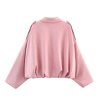 Women's Suede Textured Bomber Jacket Long Sleeve Lapel Collar Loose Coats Casual Outerwear