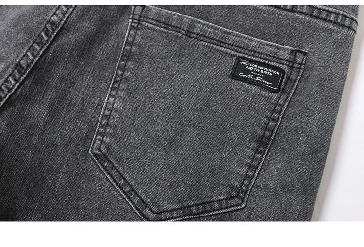 Men's Jeans Slim Straight Leg Mid-Rise Smart Casual Garment-Washed Denim Pants