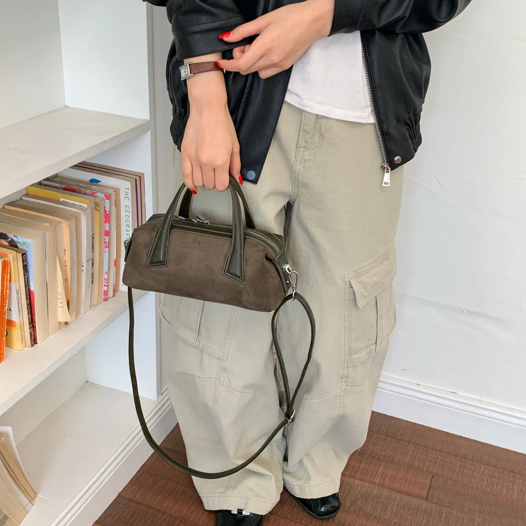 Women's Small Boston-Style PU Crossbody Bag with Zipper