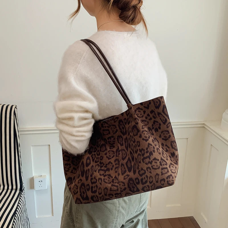 Women's Leopard Print Faux Leather Tote Shoulder Bag