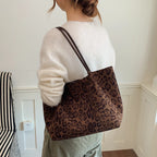Women's Leopard Print Faux Leather Tote Shoulder Bag