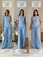 2026 Women Casual Set Elegant Back Tie Sleeveless Peplum Top + Wide Leg Pants 2 Pieces