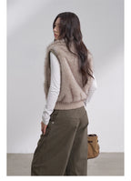 Women's Cropped Faux Fur Jacket with Ribbed Knit Sleeves