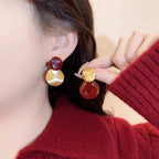 Women's Wine Red Enamel & Gold-Tone Drop Earrings