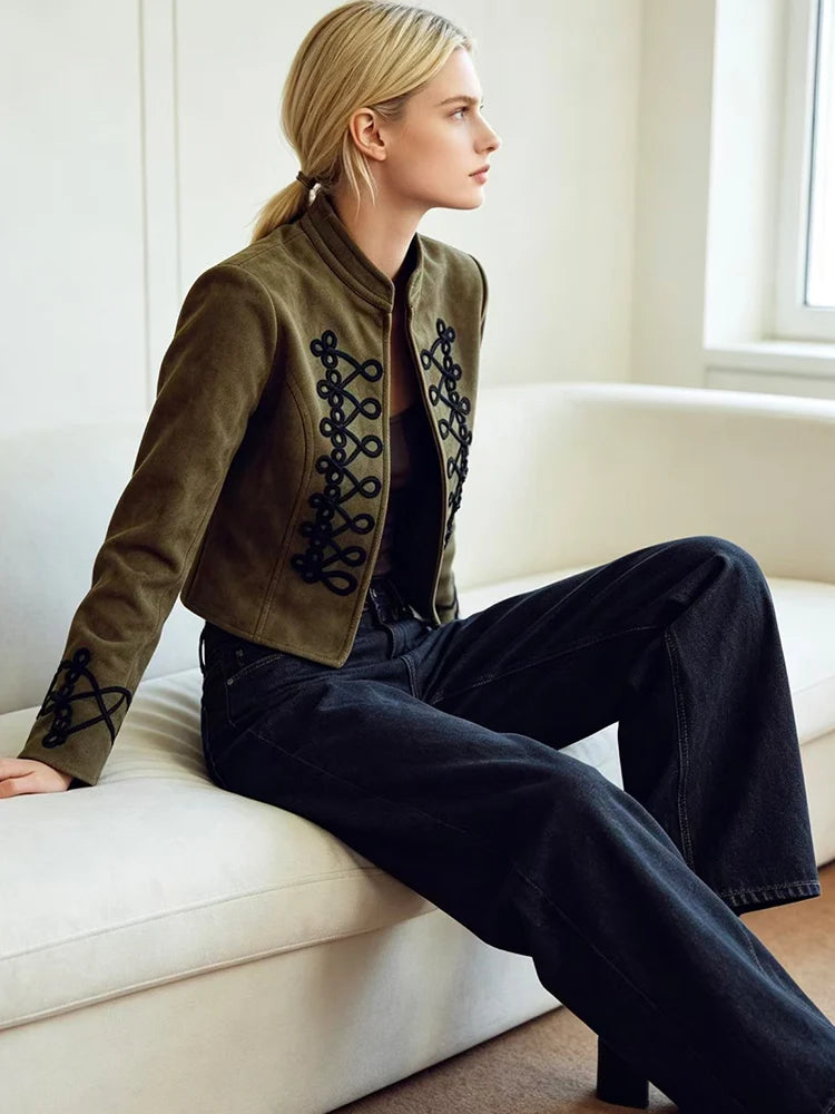 Women's Retro Military Cropped Jacket – Elegant Slim Fit