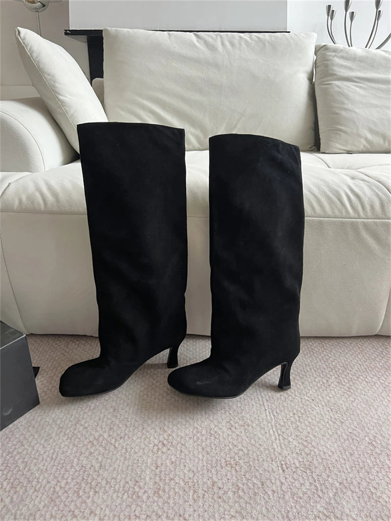 Women's Faux Suede Square Toe Knee-High Boots
