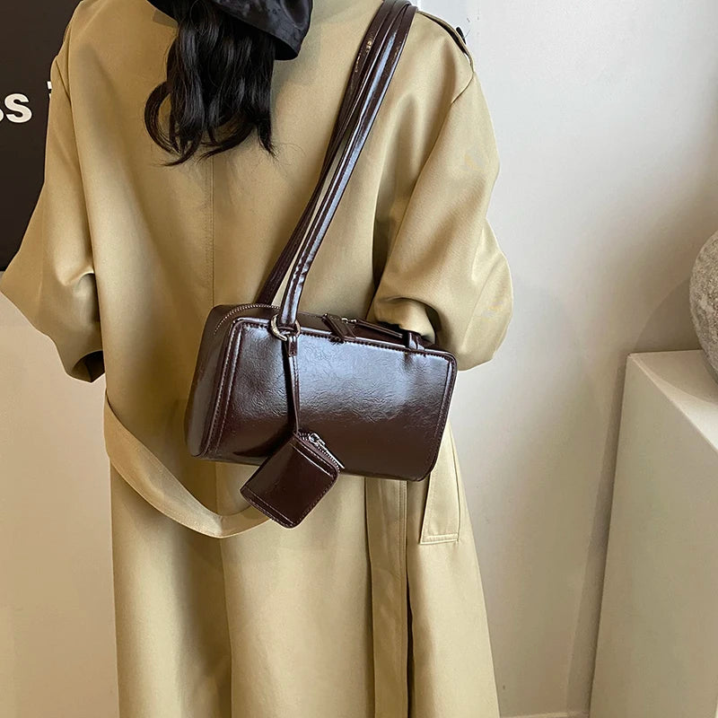 Leather Simple Underarm Bags Women Small Zipper Quilted Shoulder Bags