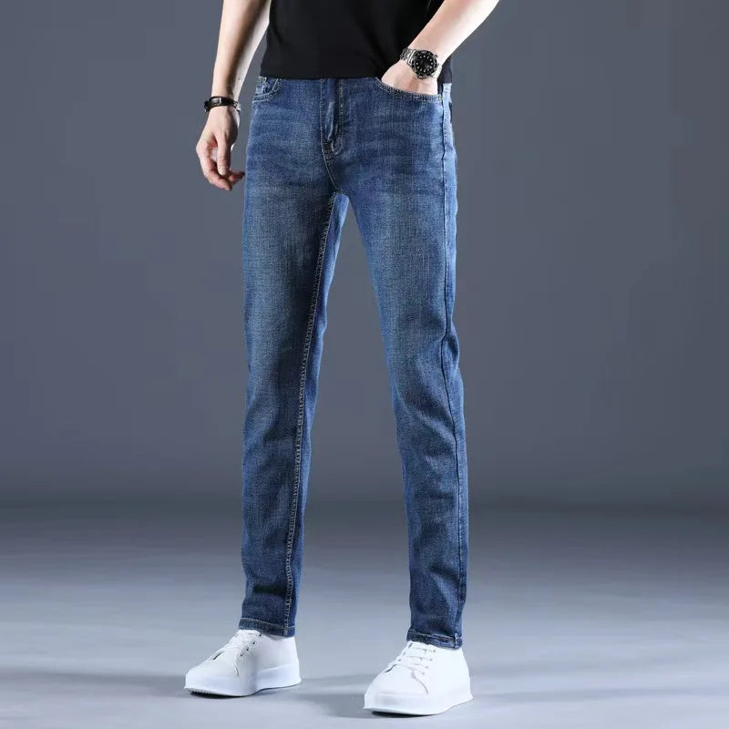 New Style Business Men's Jeans Casual Straight Stretch Fashion Classic Blue Black Work Pant Denim Trousers Male Clothing