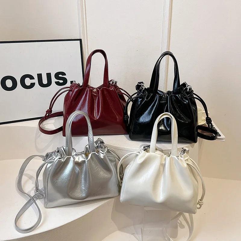 Small Leather Bucket Bags Tote Handbags Women Drawstring Crossbody Bags