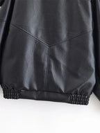 Women's Jacket Pebble Faux Leather Full-Sleeve Moto-Style Zipper Casual Coat