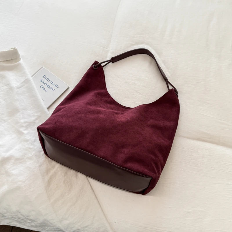 Women's Hobo Bag Vintage Large-Capacity Soft Faux-Suede Hasp Shoulder Bag with Phone Pocket