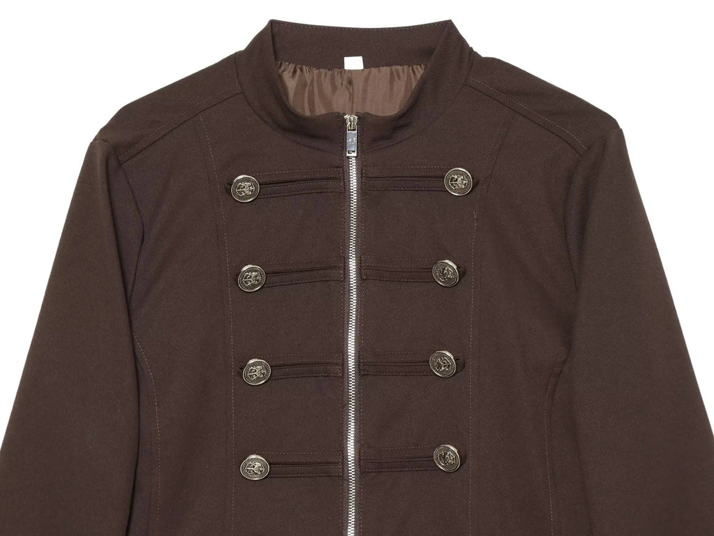 Casaco Feminino Estilo Militar com Fecho e Detalhes de Botões
