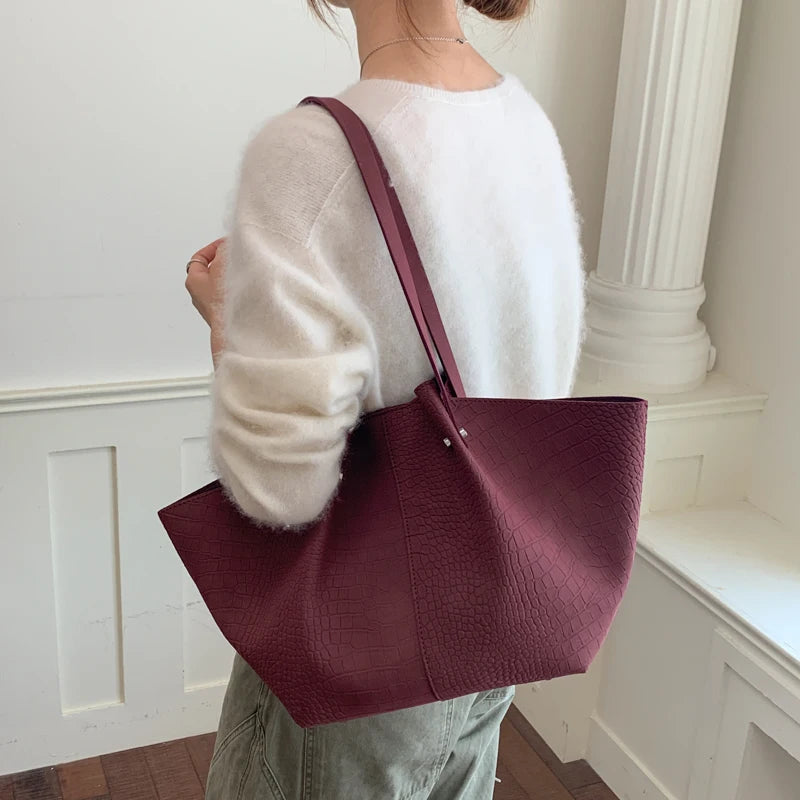 Women's Tote Bag Vintage Large-Capacity Soft PU Leather Hasp Shoulder Bag with Phone Pocket
