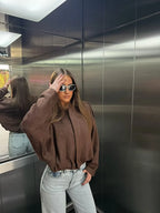 Women's Suede Textured Bomber Jacket Long Sleeve Lapel Collar Loose Coats Casual Outerwear