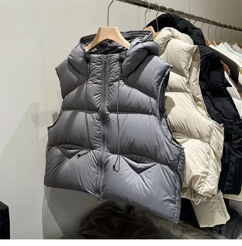 Women's Hooded Quilted Puffer Vest with Pockets
