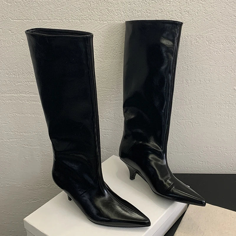 Women's Faux Suede Knee-High Boots with Pointed Toe