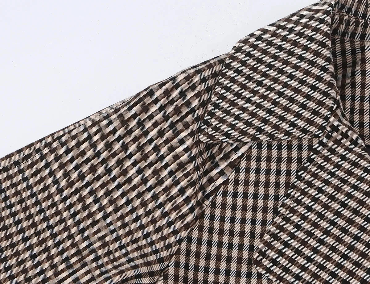 Women's Plaid Trench Coat Single-Button Casual Fashion Autumn Outwear