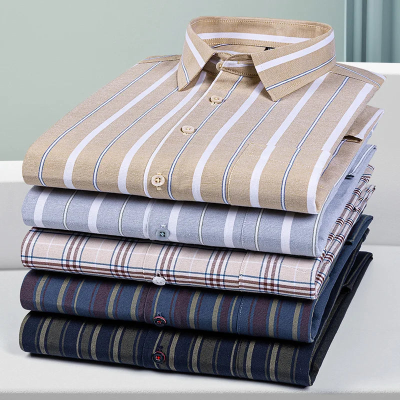 Plus Size 14XL 100%Cotton Long-Sleeve Shirts for Men Slim Fit Formal Plain Shirt Soft Plaid Striped Tops Office Elegants Clothes
