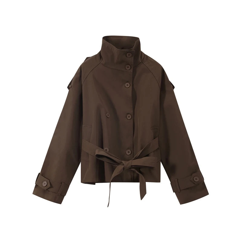 Women's Jacket Polyester Plaid Loose Stand Collar Full-Zip Full-Sleeve Casual Autumn Outerwear