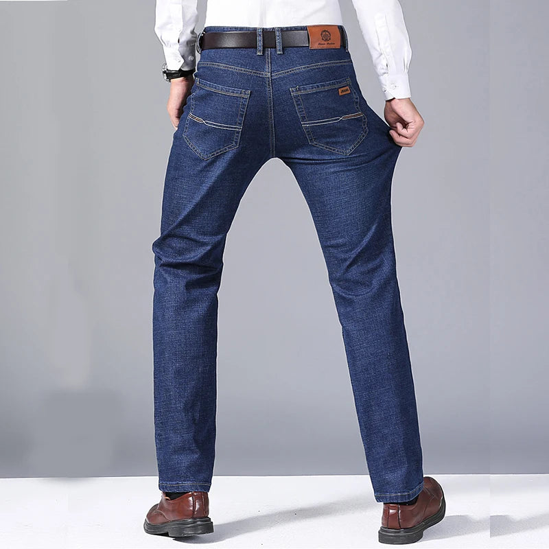 Men's Soft Straight Denim Pants Classic Business Black Biker Jeans Overalls Masculino Pantalone Hombre Mannen Homme